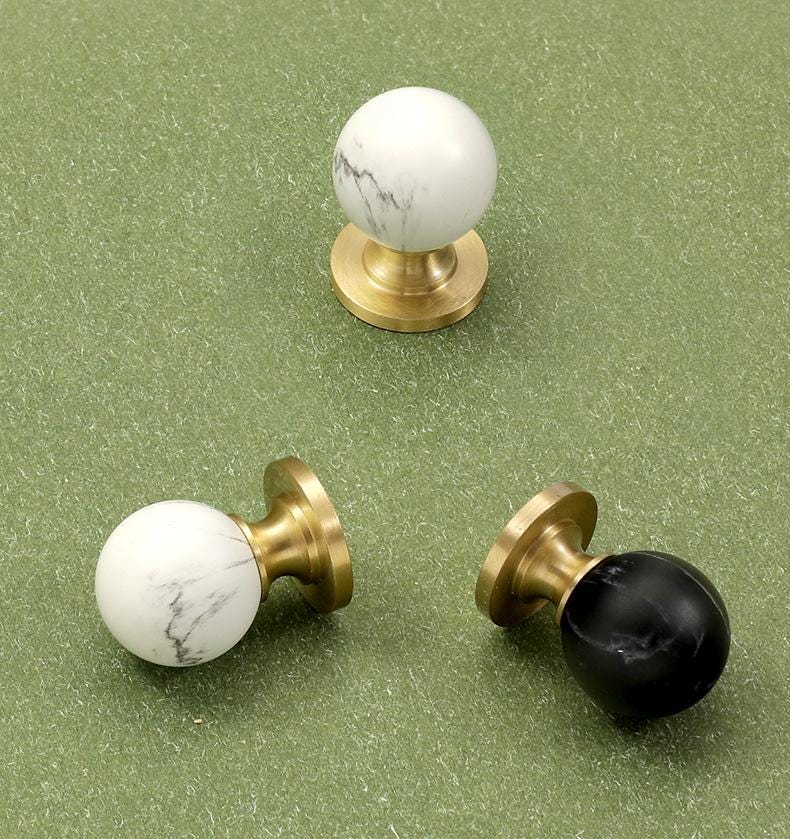 Modern Solid Brass Marble Wood Cabinet Knobs Minimalist Drawer Pulls Neoclassical Wardrobe Handles Round Furniture Hardware Door Knobs