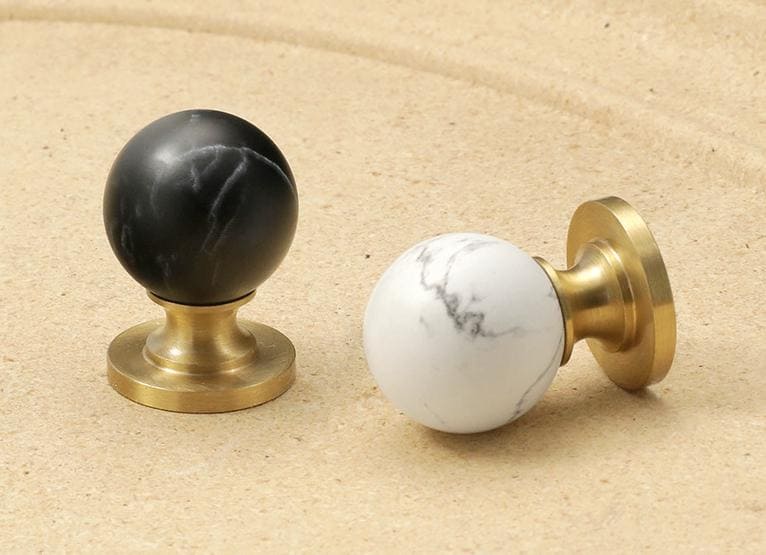 Modern Solid Brass Marble Wood Cabinet Knobs Minimalist Drawer Pulls Neoclassical Wardrobe Handles Round Furniture Hardware Door Knobs
