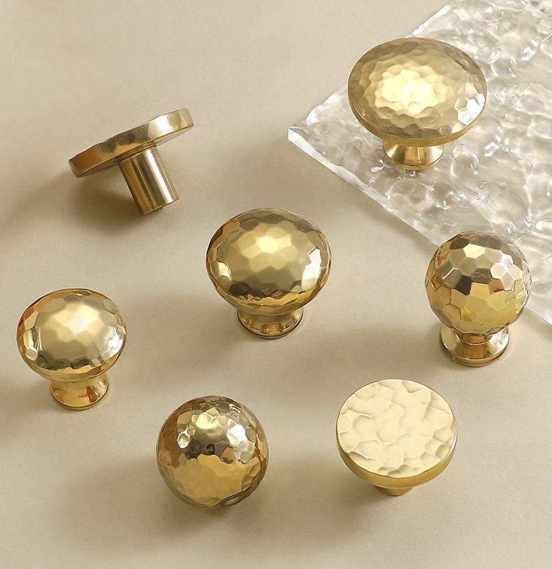 Hammered Gold Solid Brass Cabinet Knobs Modern Drawer Pulls Loft Furniture Handles Round Door Knobs Handcrafted Art Deco Hardware Decor