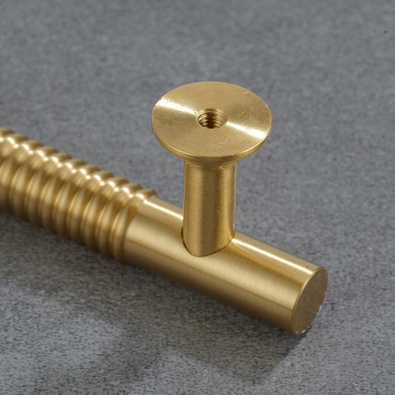 Solid Brass Knurled Cabinet Pulls & Knobs - Brushed Gold Finish - #3 T-Shape / 1pc