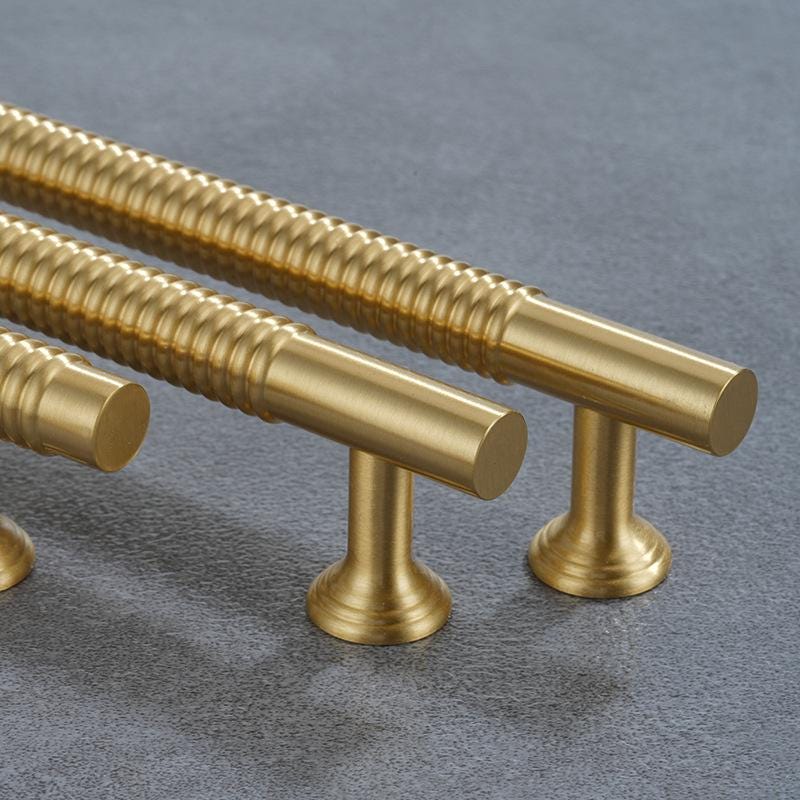Solid Brass Knurled Cabinet Pulls & Knobs - Brushed Gold Finish - #3 - 96mm / 1pc