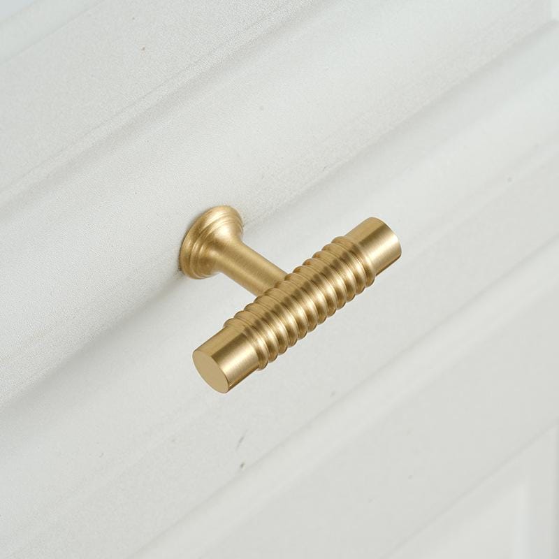 Solid Brass Knurled Cabinet Pulls & Knobs - Brushed Gold Finish - #3 - 256mm / 1pc