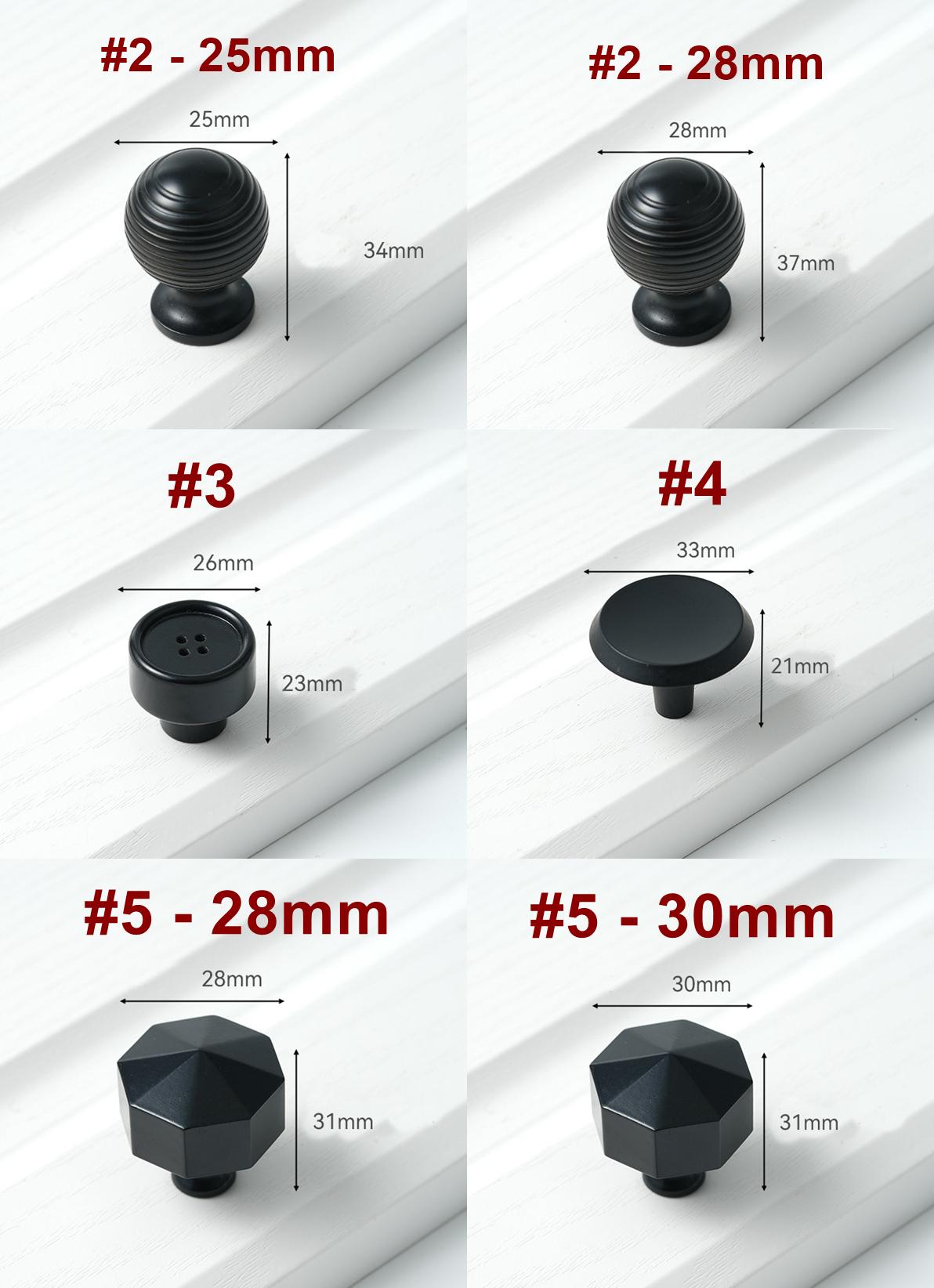 Solid Brass Minimalist Cabinet Pulls & Knobs - Black Finish Hardware - #2 - 28mm / 1pc