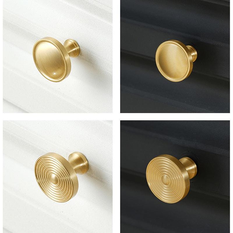 Solid Brass Cabinet Knobs Handles Set Brushed Gold Finish Modern Textured Pulls Kitchen Cabinets Wardrobe Drawers Furniture Doors