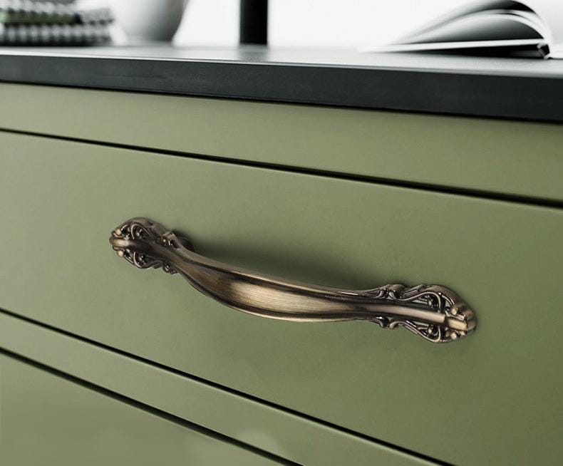 Vintage Baroque Metal Cabinet Handles Classic Drawer Pulls Gold Bronze Black Copper Ivory Furniture Knobs Retro Floral Door Hardware