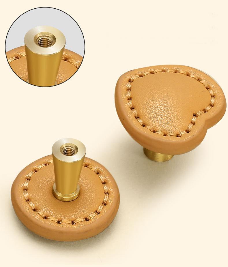 Leather Metal Cabinet Knobs for Kids Room Heart Round Square Drawer Pulls Colorful Modern Wardrobe Handles Soft Touch Furniture Hardware