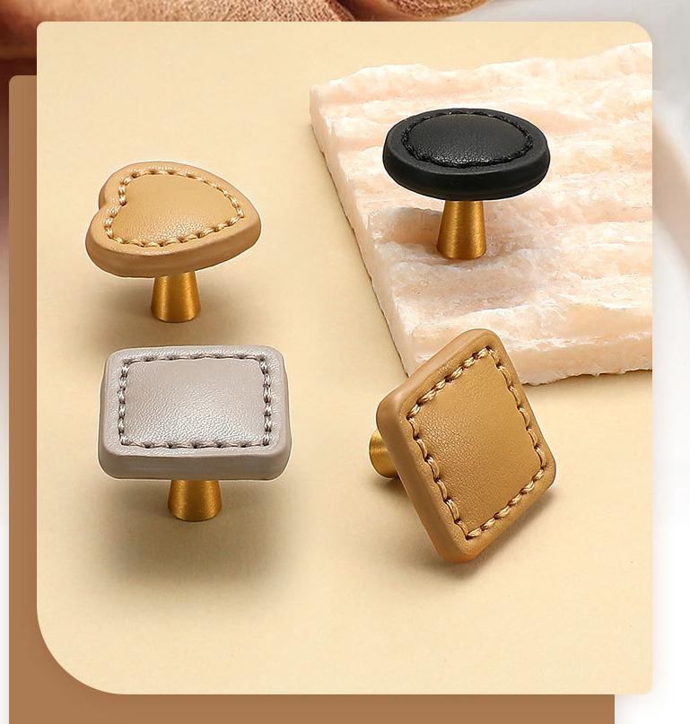 Leather Metal Cabinet Knobs for Kids Room Heart Round Square Drawer Pulls Colorful Modern Wardrobe Handles Soft Touch Furniture Hardware