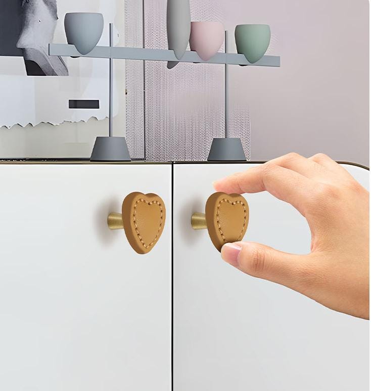 Leather Metal Cabinet Knobs for Kids Room Heart Round Square Drawer Pulls Colorful Modern Wardrobe Handles Soft Touch Furniture Hardware