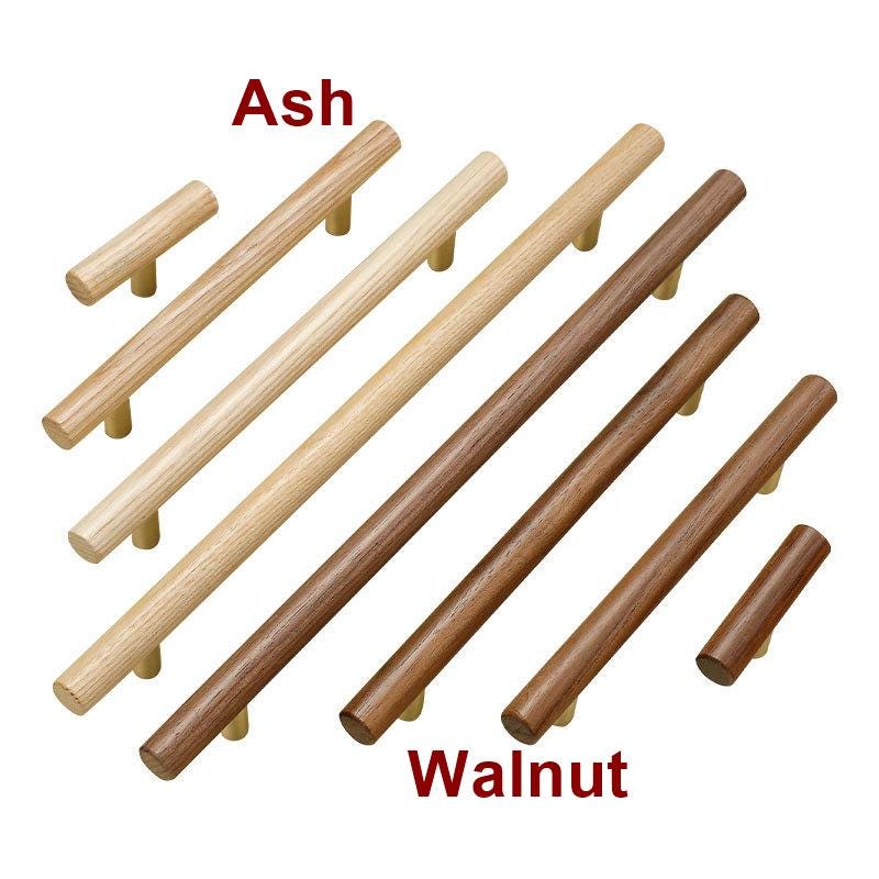 Scandinavian Wooden Metal Cabinet Handles Japandi Style Drawer Pulls Minimalist Natural Wood Knobs for Kitchen Wardrobe Furniture