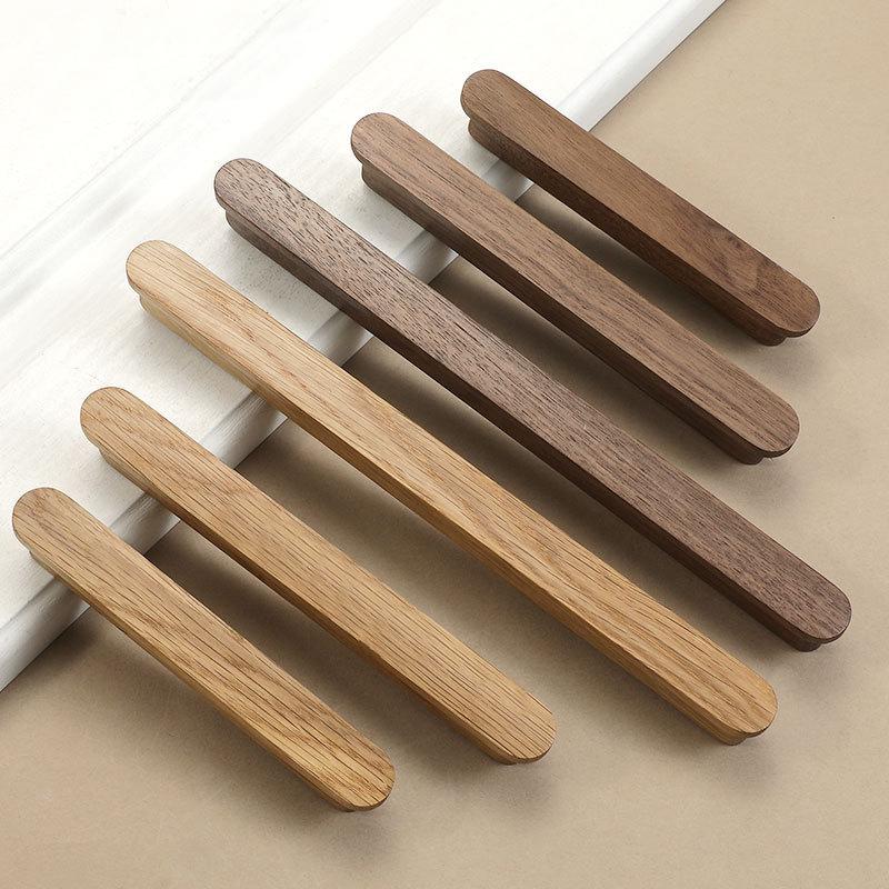 Minimalist Wooden Metal Cabinet Handles Japandi Drawer Pulls Scandinavian Solid Wood Knobs for Kitchen Wardrobe Furniture Closet Drawers