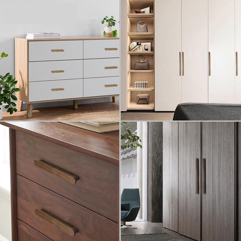 Minimalist Wooden Metal Cabinet Handles Japandi Drawer Pulls Scandinavian Solid Wood Knobs for Kitchen Wardrobe Furniture Closet Drawers