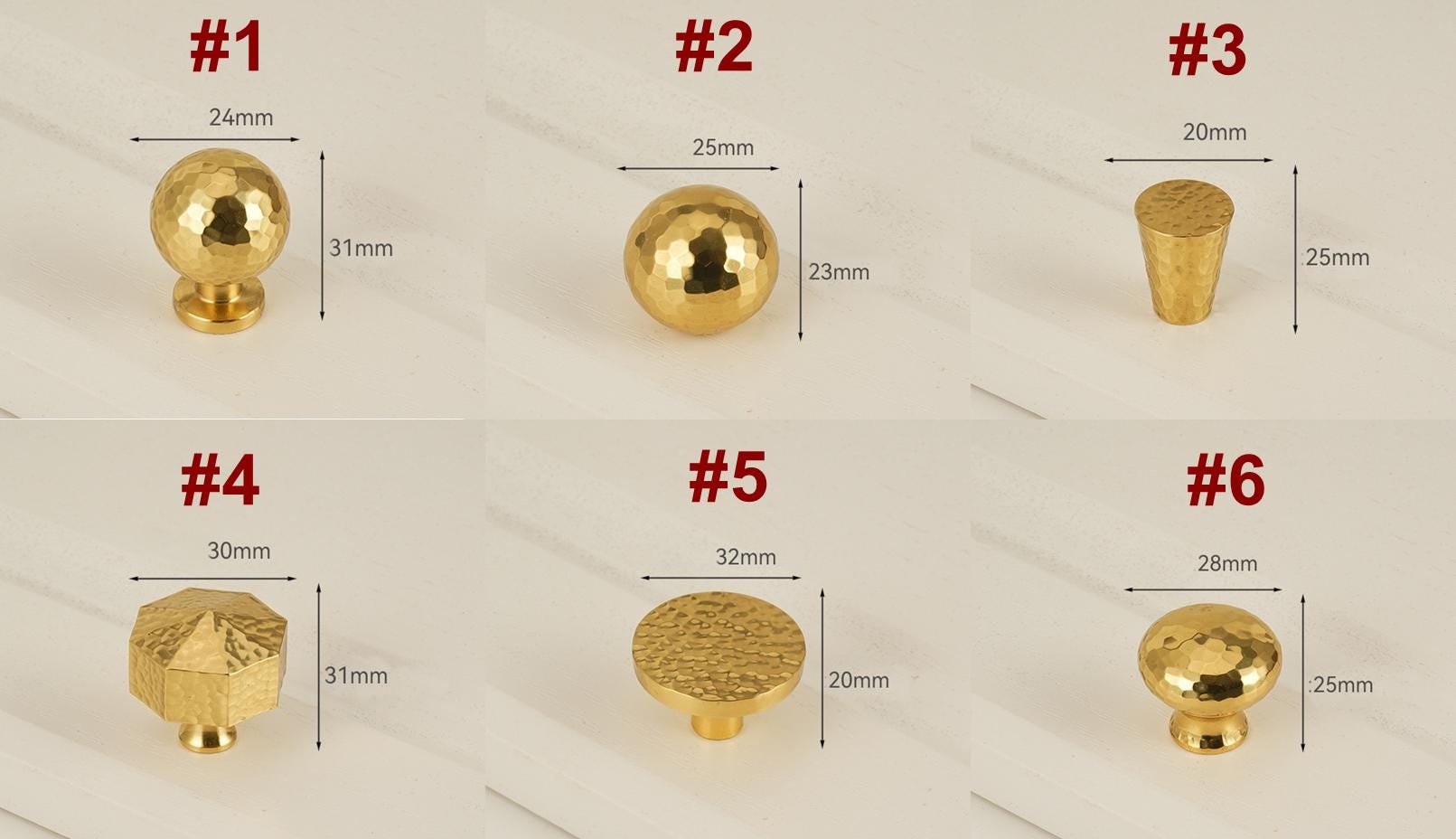 Solid Brass Hammered Texture Cabinet Handles Knobs Polished Gold Finish Pulls For Kitchen Furniture Closet Drawers Wardrobe Cupboard Decor
