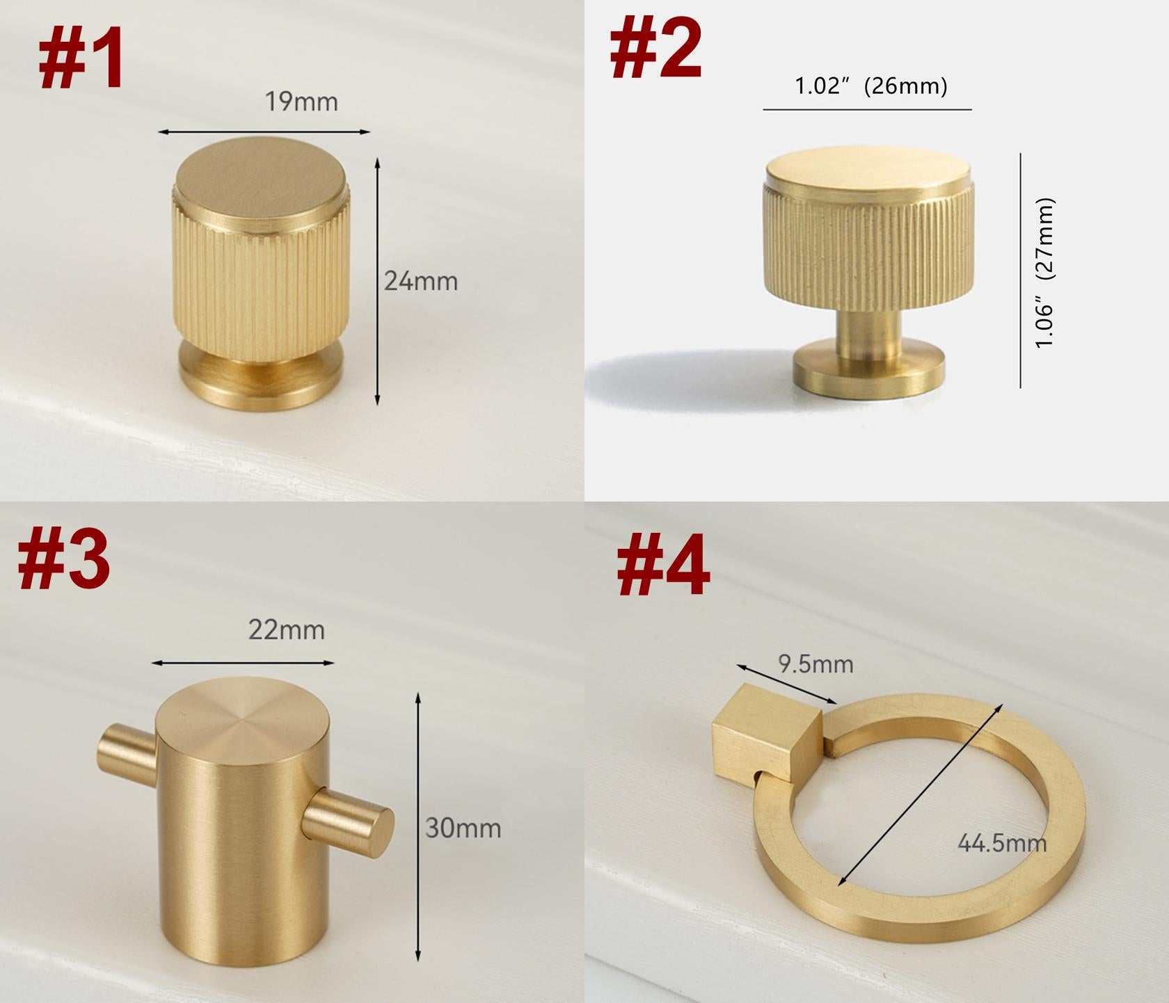 Solid Brass Cabinet Handles Knobs Ring Pulls Brushed Gold Furniture Hardware Kitchen Closet Drawer Modern Minimalist Interior Decor