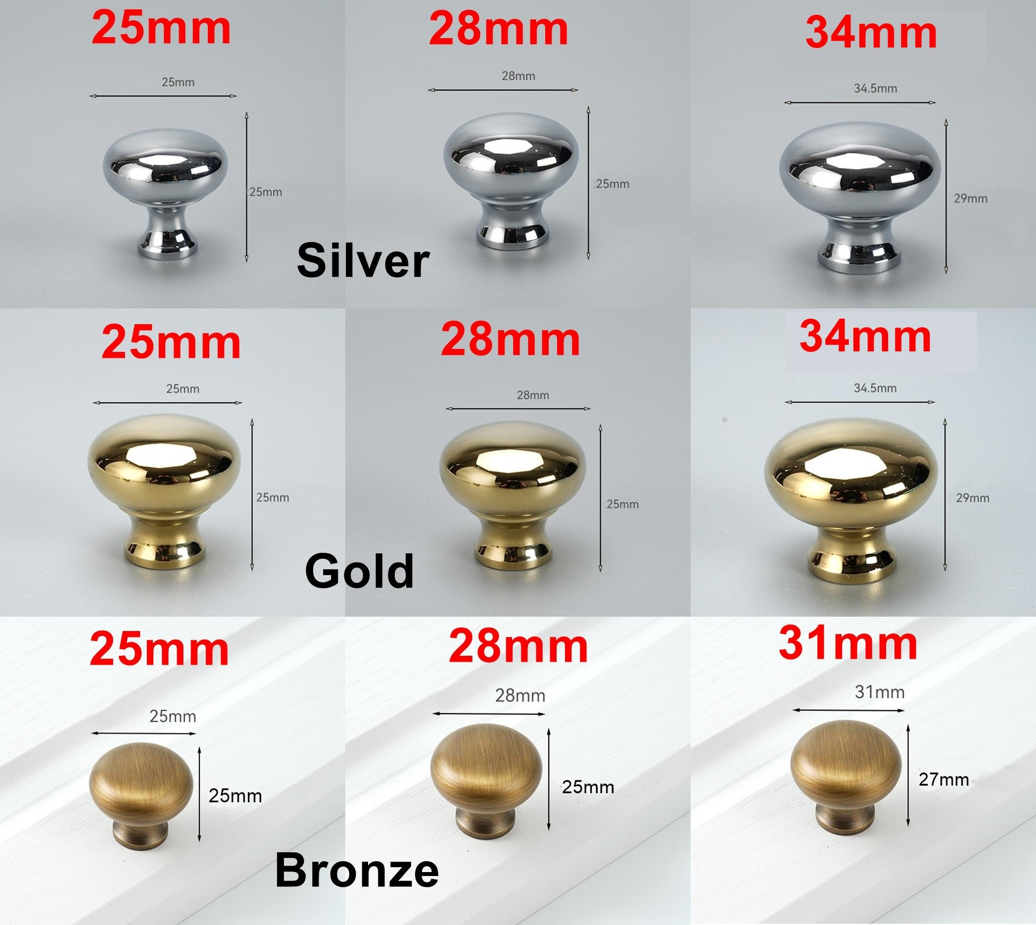 Solid Brass Cabinet Knobs Mushroom Style Drawer Pulls Vintage Gold Black Chrome Handles Kitchen Dresser Wardrobe Furniture Cupboard Doors
