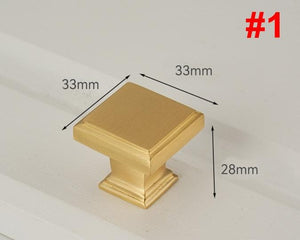 Solid Brass Square Cabinet Ring Pulls - Brushed Gold Finish Hardware - #2 T-Shape / 1pc