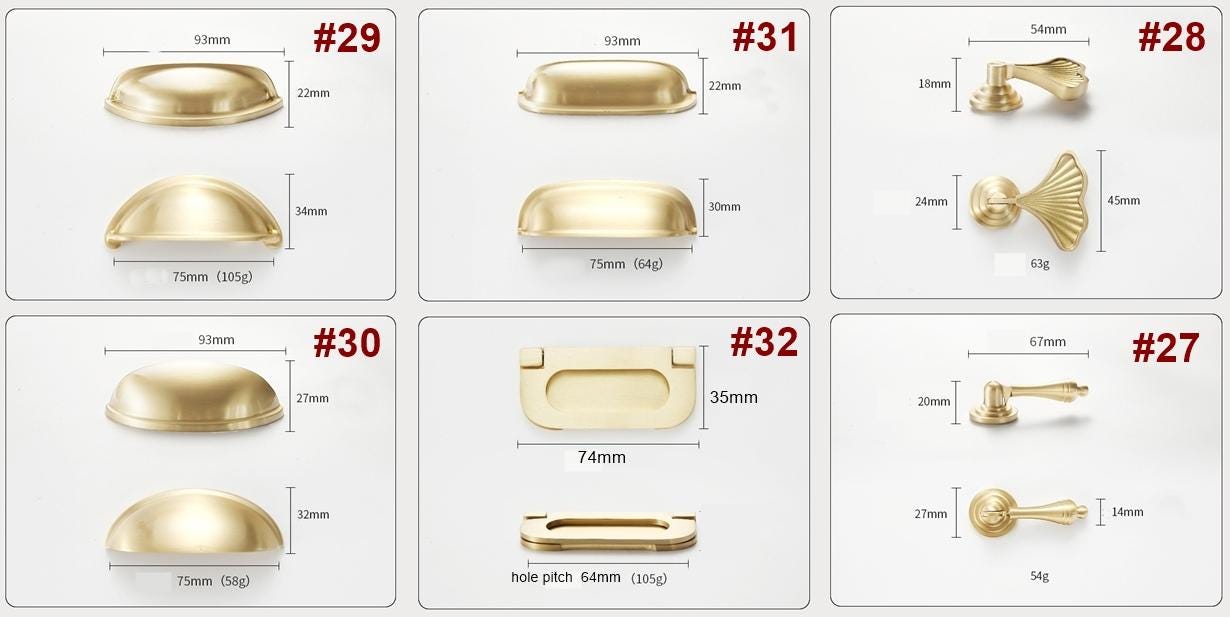 Solid Brass Cabinet Cup Pulls - Furniture for Cabinets & Drawers - #4 - 27mm / 1pc