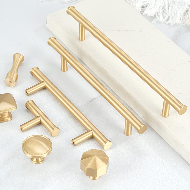 Solid Brass Cabinet Handles and Knobs Brushed Gold Modern Drawer Pulls for Kitchen Cupboards Furniture Wardrobes Interior Decorative Design
