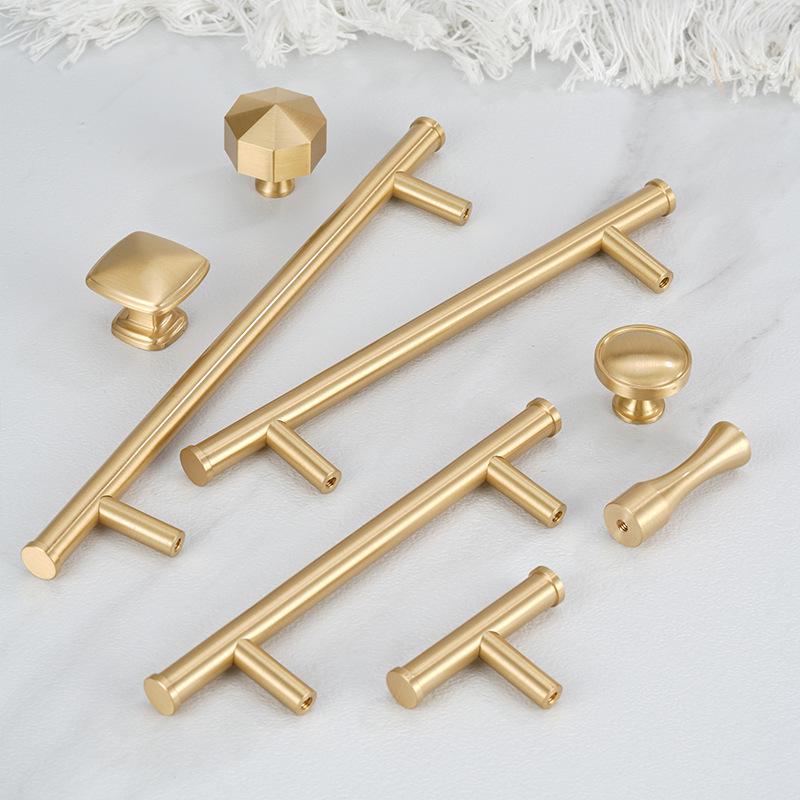 Solid Brass Cabinet Handles and Knobs Brushed Gold Modern Drawer Pulls for Kitchen Cupboards Furniture Wardrobes Interior Decorative Design