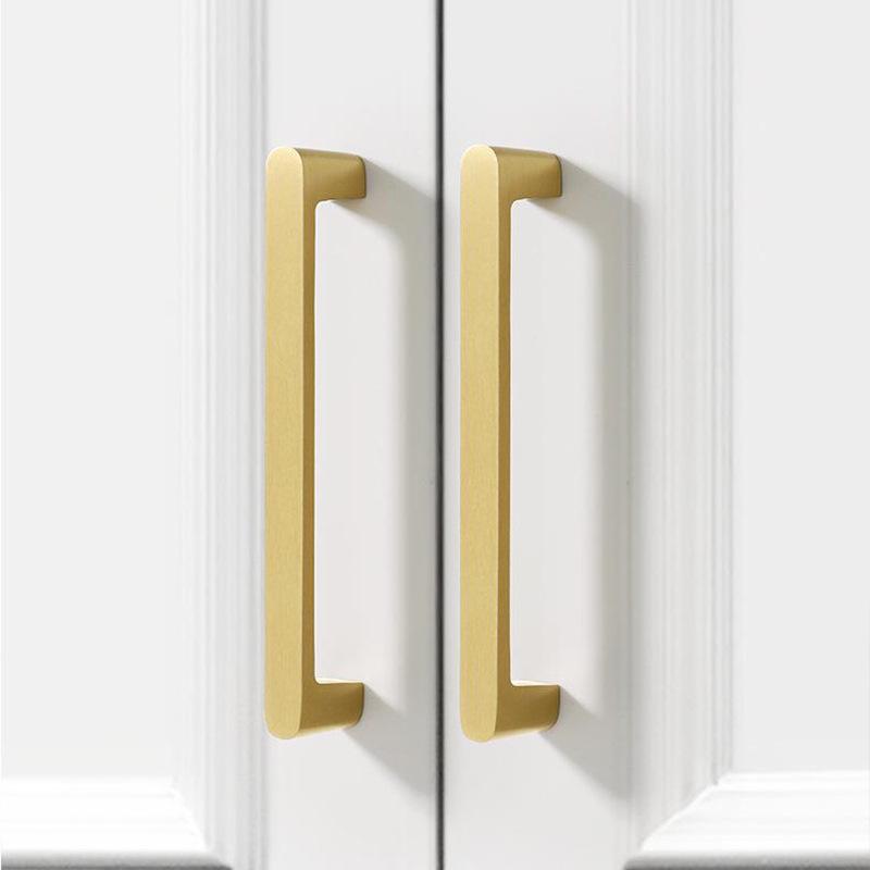 Solid Brass Brushed Gold Cabinet Pulls Modern Kitchen Drawer Handles Minimalist Style Furniture Hardware for Wardrobe Cupboard Doors