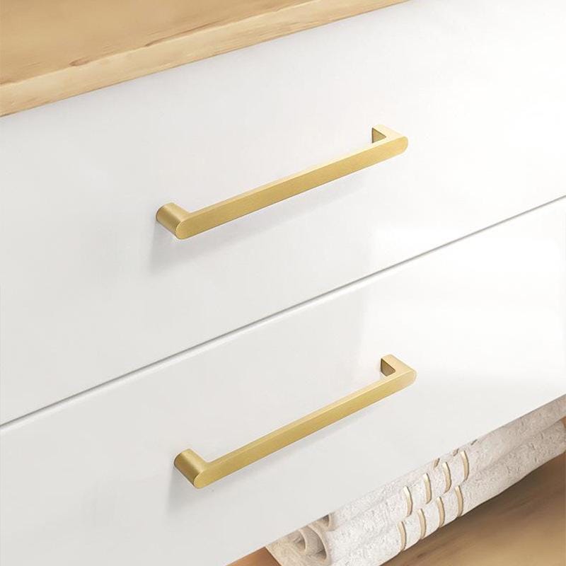 Solid Brass Brushed Gold Cabinet Pulls Modern Kitchen Drawer Handles Minimalist Style Furniture Hardware for Wardrobe Cupboard Doors