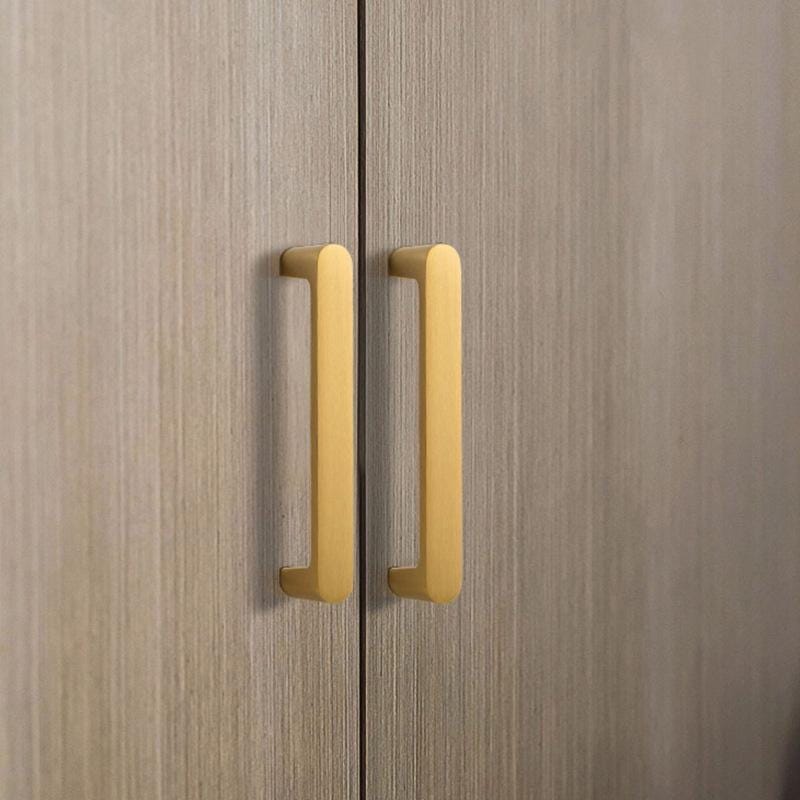 Solid Brass Brushed Gold Cabinet Pulls Modern Kitchen Drawer Handles Minimalist Style Furniture Hardware for Wardrobe Cupboard Doors