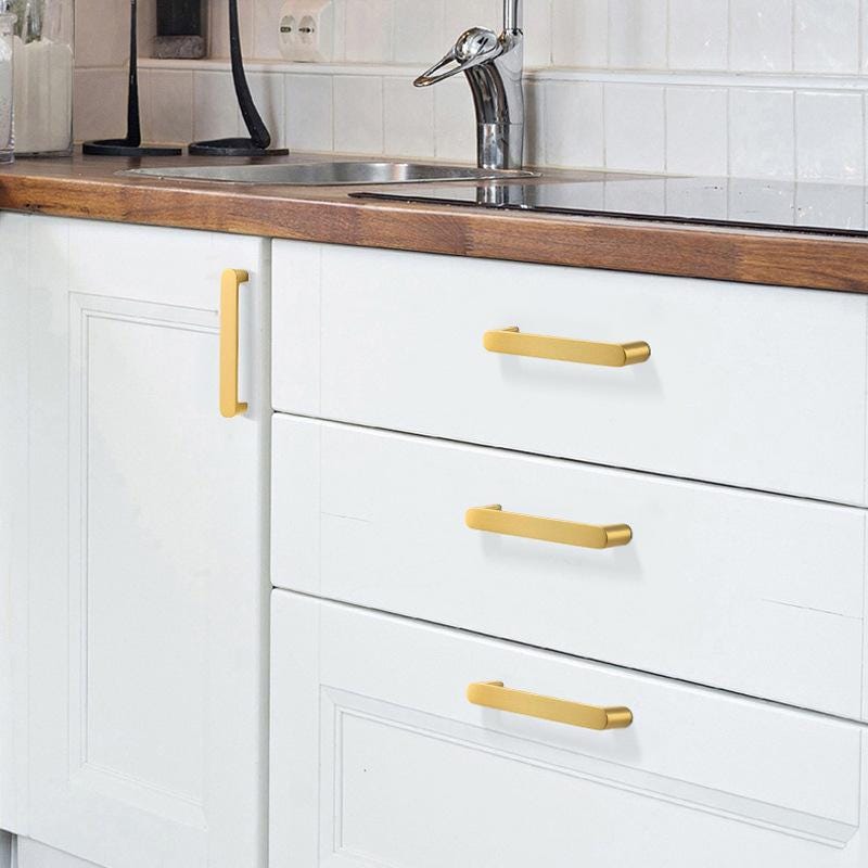 Solid Brass Brushed Gold Cabinet Pulls Modern Kitchen Drawer Handles Minimalist Style Furniture Hardware for Wardrobe Cupboard Doors