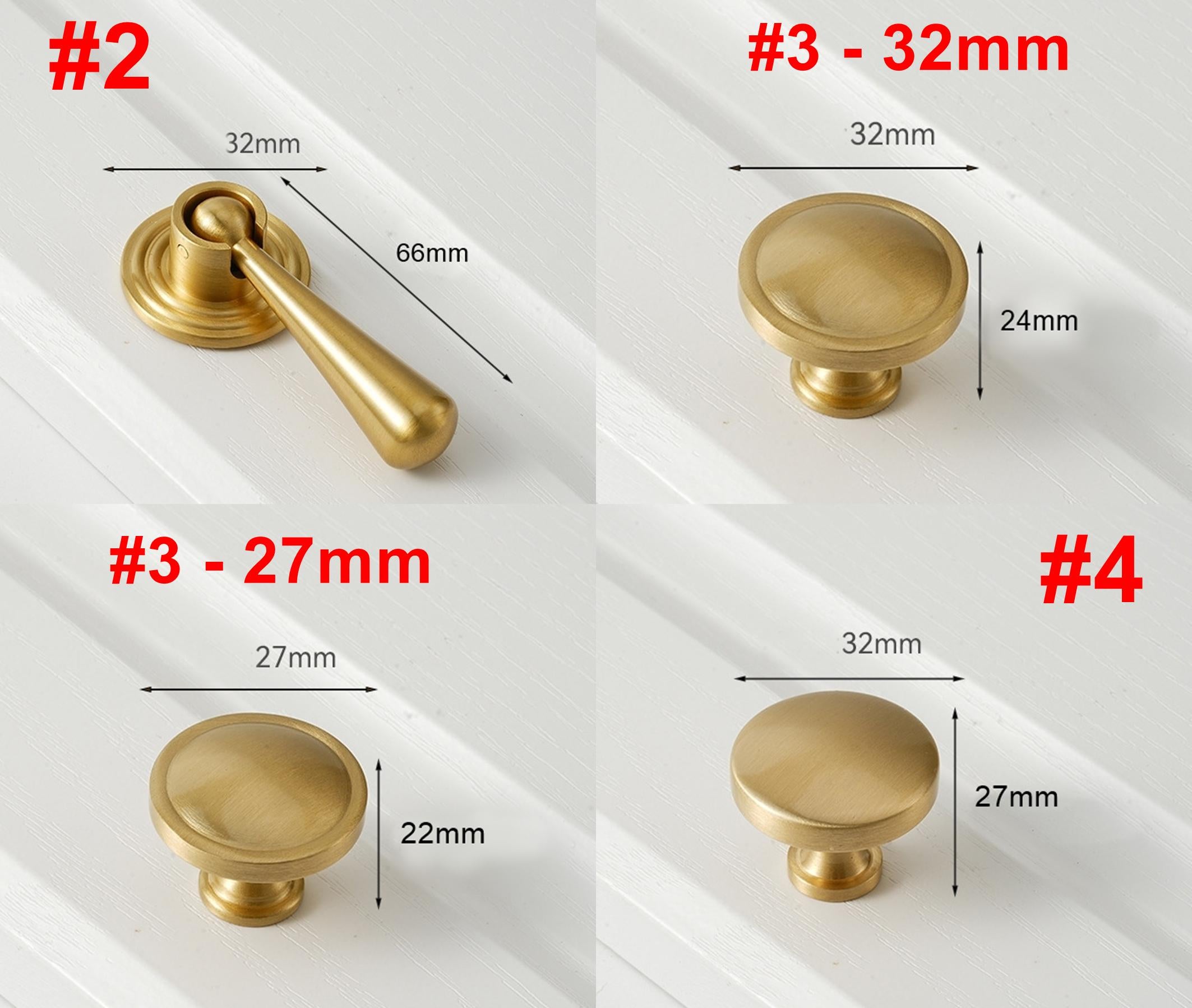 Solid Brass Vintage Cabinet Pulls & Knobs - Gold Finish Hardware - #3 - 27mm / 1pc