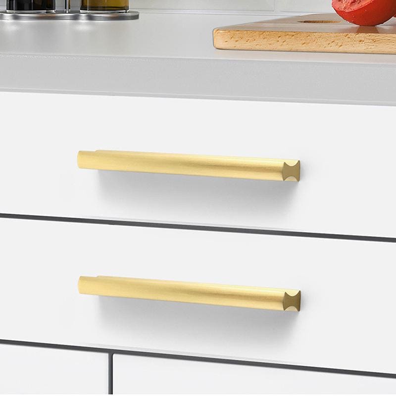 Solid Brass Edge Pulls Gold Kitchen Cabinet Handles Modern Minimalist Drawer Hardware for Wardrobe Dresser Cupboard Renovation