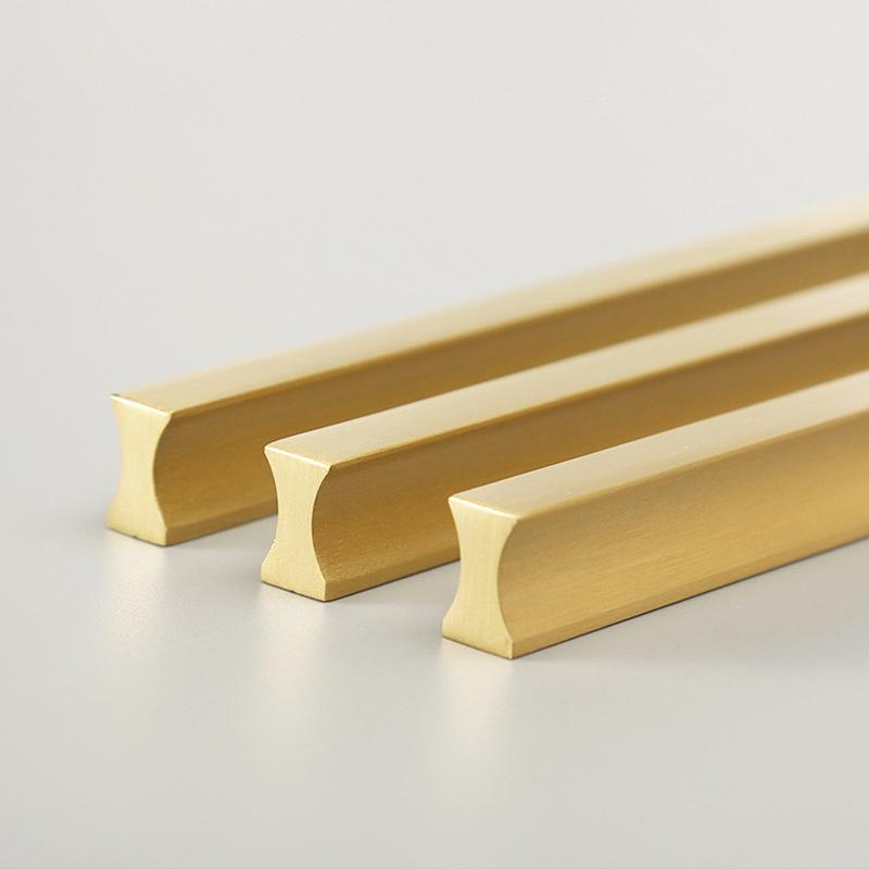 Solid Brass Edge Pulls Gold Kitchen Cabinet Handles Modern Minimalist Drawer Hardware for Wardrobe Dresser Cupboard Renovation