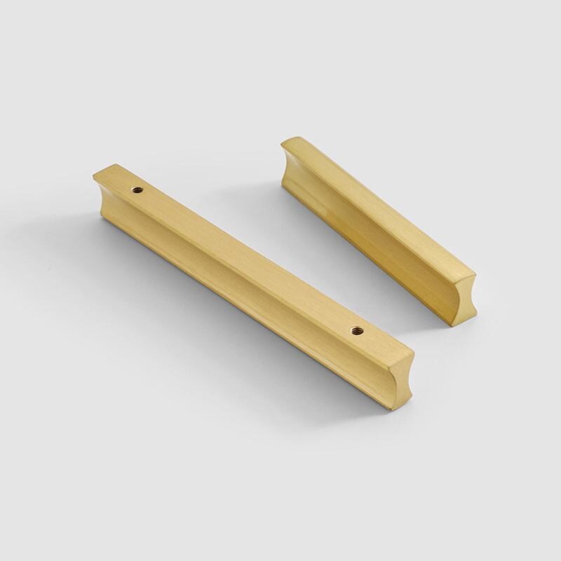 Solid Brass Edge Pulls Gold Kitchen Cabinet Handles Modern Minimalist Drawer Hardware for Wardrobe Dresser Cupboard Renovation