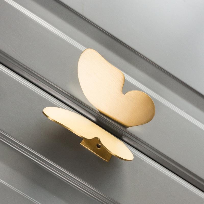 Solid Brass Butterfly Cabinet Knobs Modern Art Deco Drawer Pulls Designer Furniture Handles Kids Room Closet Dresser Decorative Handles