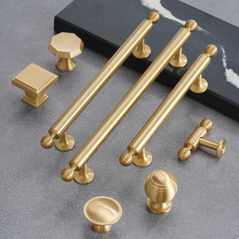 Solid Brass Gold Cabinet Handles Knobs Modern Classic Drawer Pulls Brass Furniture Hardware Dresser Closet Kitchen Cupboard Door Decoration