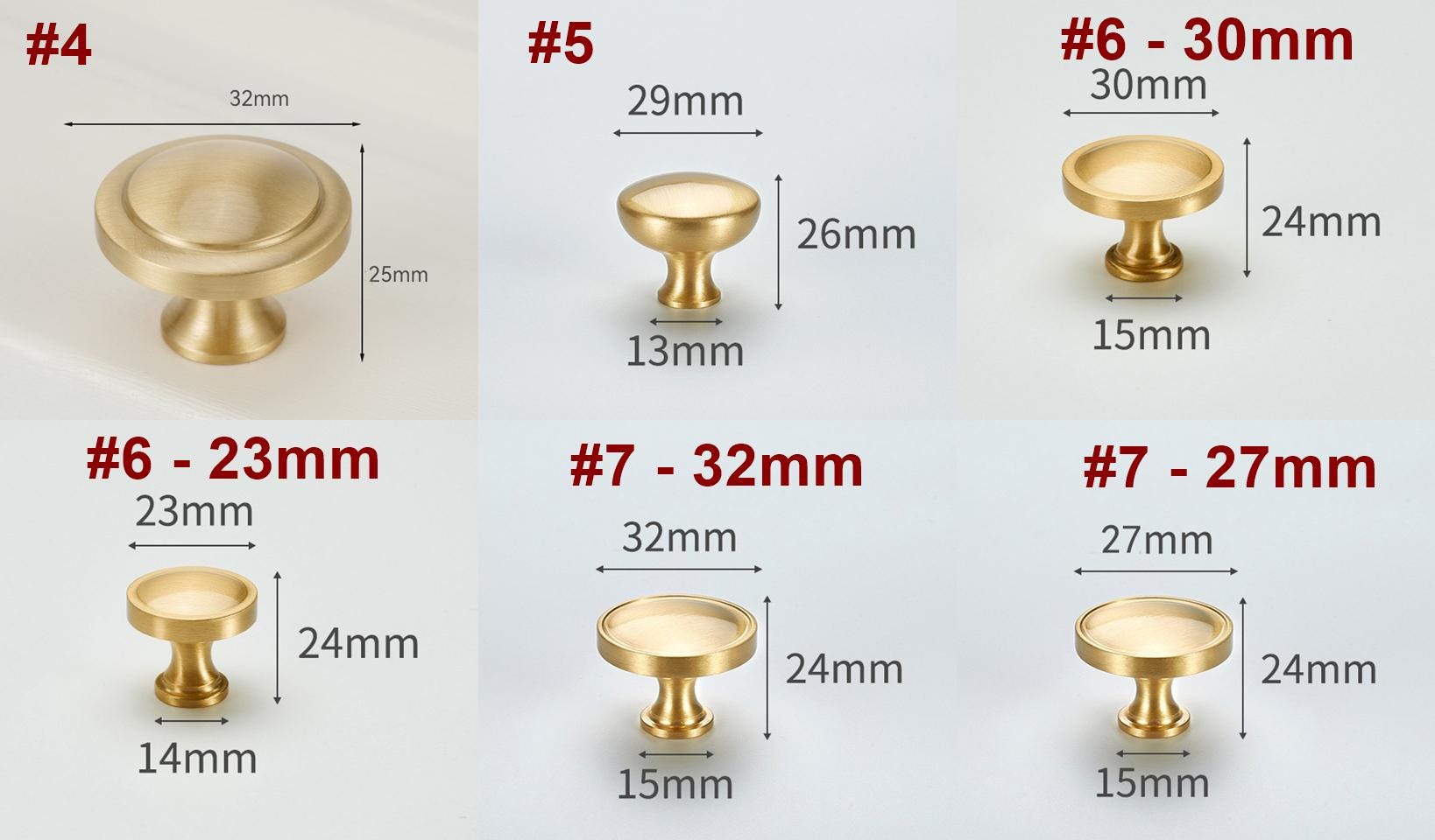 Solid Brass Round Cabinet Pulls & Knobs - Gold Finish for Cabinets - #2 / 1pc