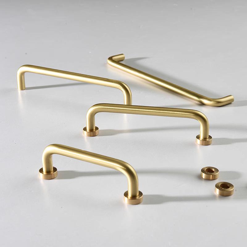 Modern Solid Brass Cabinet Handles Knobs Minimalist Gold Drawer Pulls Kitchen Wardrobe Dresser Furniture Scandinavian Loft Interior Hardware