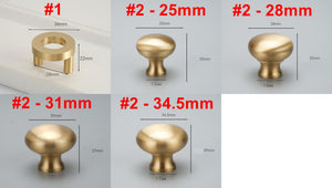 Solid Brass Round Cabinet Pulls & Knobs - Brushed Gold Finish - #2 - 25mm / 1pc