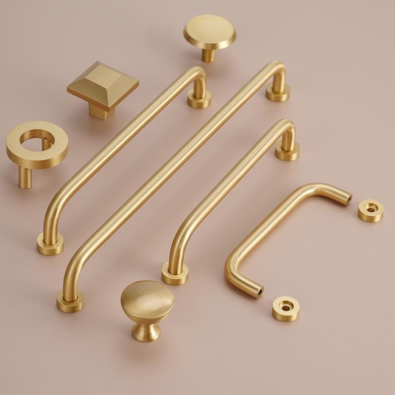 Modern Solid Brass Cabinet Handles Knobs Minimalist Gold Drawer Pulls Kitchen Wardrobe Dresser Furniture Scandinavian Loft Interior Hardware