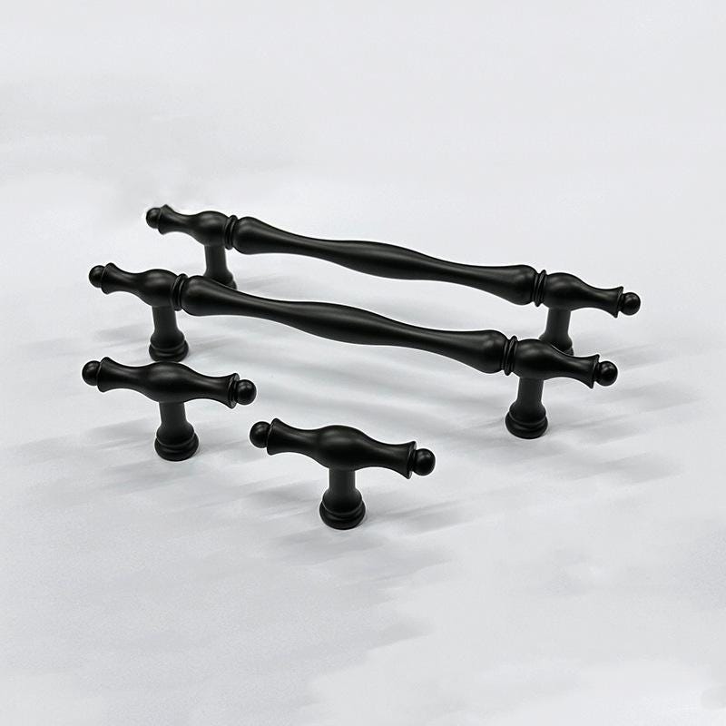 Vintage Black Solid Brass Cabinet Handles Knobs Set Matte Drawer Pulls Kitchen Cupboard Dresser Closet Furniture Rustic Retro Hardware