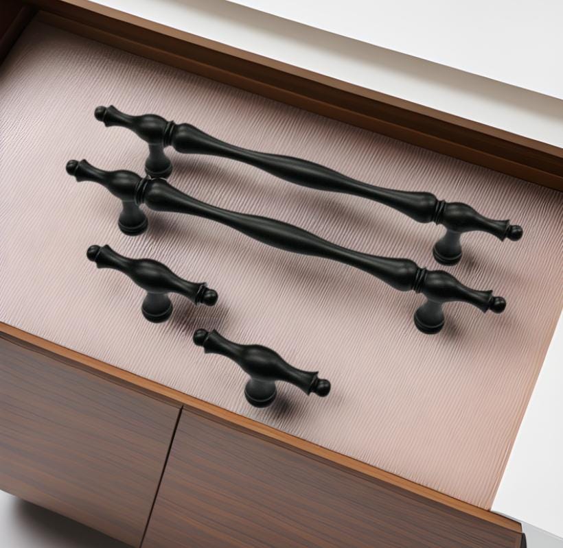 Solid Brass Vintage Cabinet Pulls & Knobs - Black Finish Hardware - #4 - 96mm / 1pc