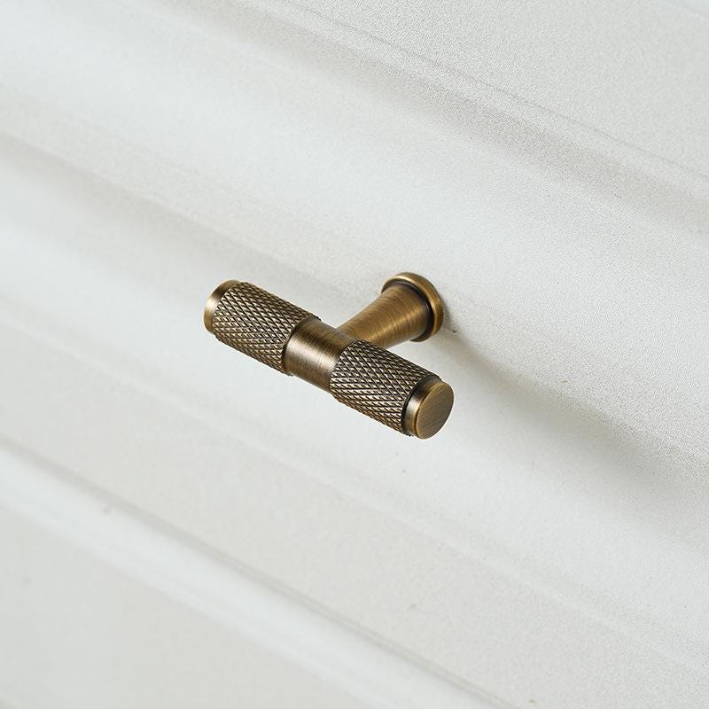 Solid Brass Knurled Cabinet Handles and Drawer Pulls in Antique Bronze Finish for Modern and Industrial Kitchen Bedroom Furniture
