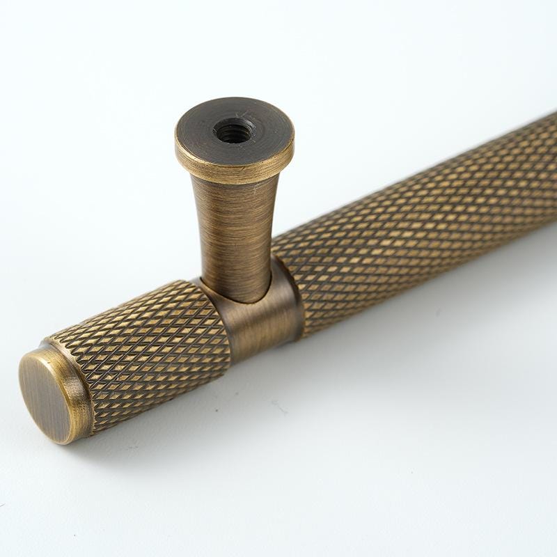 Solid Brass Knurled Cabinet Handles and Drawer Pulls in Antique Bronze Finish for Modern and Industrial Kitchen Bedroom Furniture