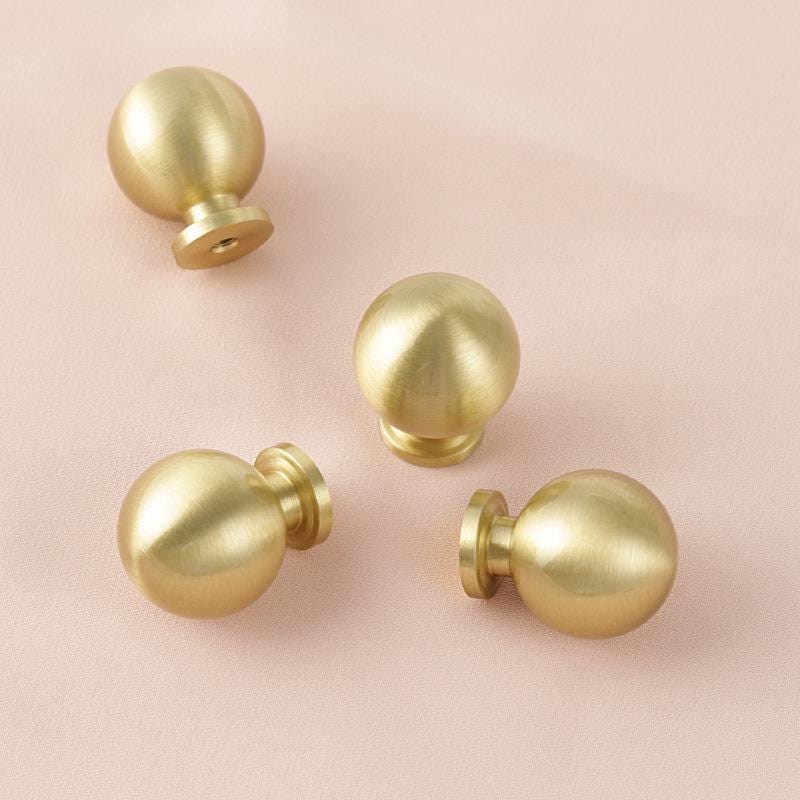 Solid Brass Round Cabinet Knobs in Brushed Gold Finish for Kitchen Cabinets Dressers and Wardrobes Modern Minimalist Hardware Pulls