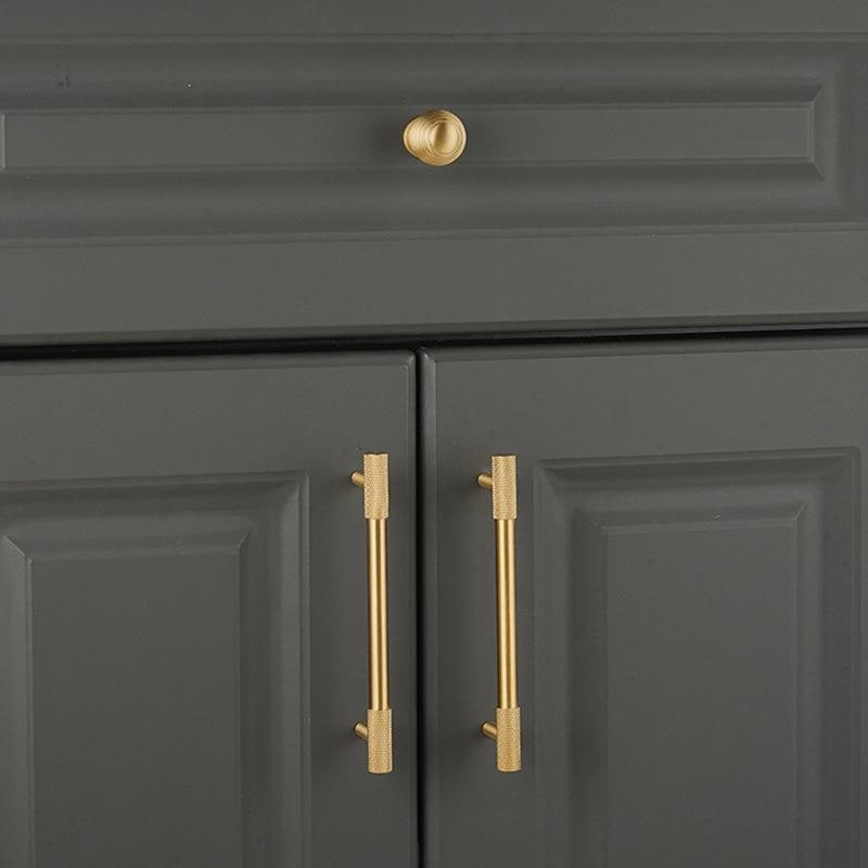 Solid Brass Cabinet Handles Gold Drawer Pulls Knurled Texture Knobs Modern Furniture Hardware for Kitchen Wardrobe Dresser Door Cupboard