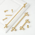 Solid Brass Cylinder Cabinet Pulls Minimalist Kitchen Handles T Knobs for Modern Drawers Wardrobes Cupboards in Gold Finish