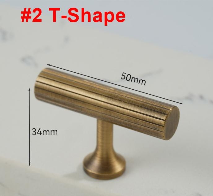 Solid Brass Textured Cabinet Handles Ribbed Drawer Pulls Bronze T Bar Round Knobs for Kitchen Dresser Wardrobe Furniture Hardware