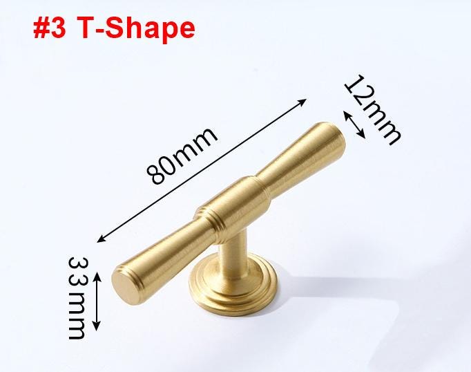Solid Brass Drawer Pulls Gold Cabinet Handles Vintage Style T Bar Wardrobe Knobs Kitchen Cupboard Handles Brushed Finish Luxury Design