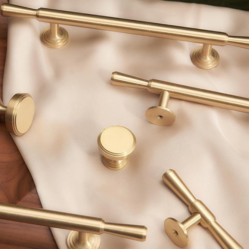 Solid Brass Drawer Pulls Gold Cabinet Handles Vintage Style T Bar Wardrobe Knobs Kitchen Cupboard Handles Brushed Finish Luxury Design