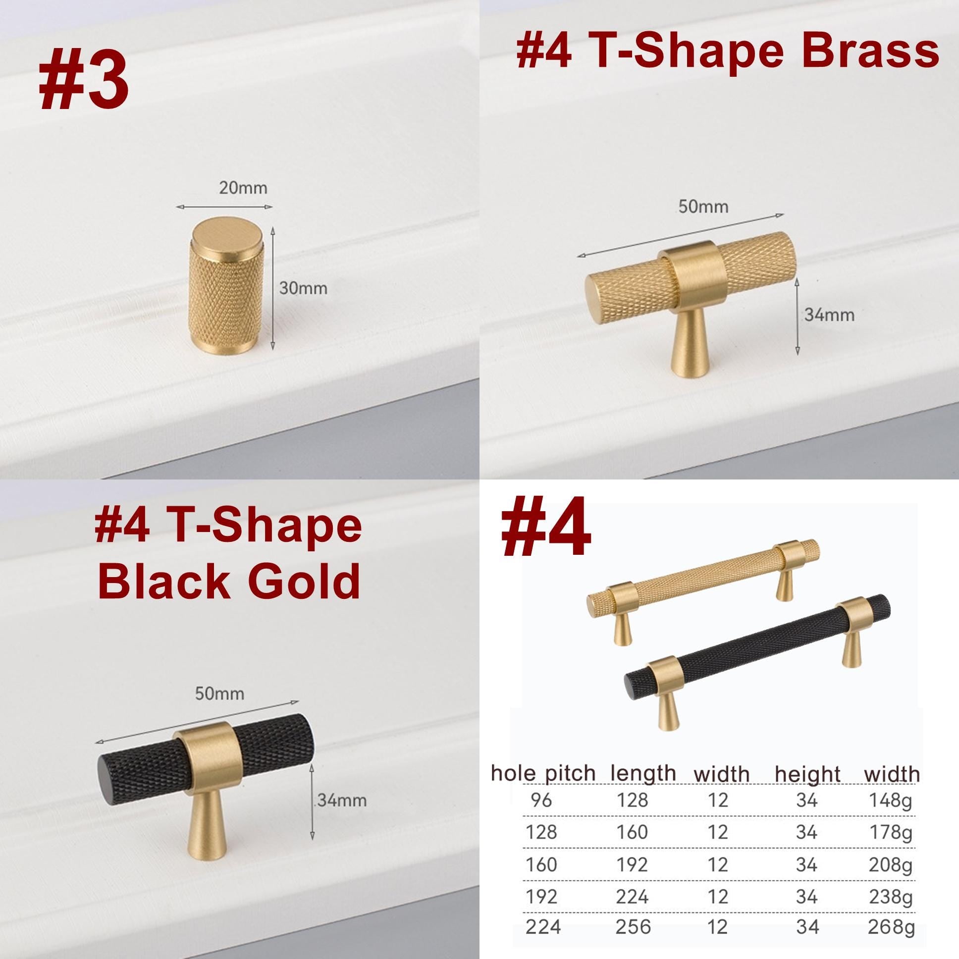 Solid Brass Knurled T Bar Cabinet Handles Gold Drawer Pulls Modern Textured Hardware for Kitchen Wardrobe Furniture and Cupboard Design