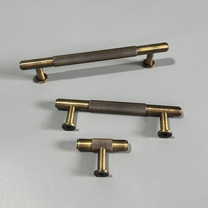Solid Brass Knurled Cabinet Pulls & Knobs - Brushed Gold Finish - T-Shape Brass / 1pc