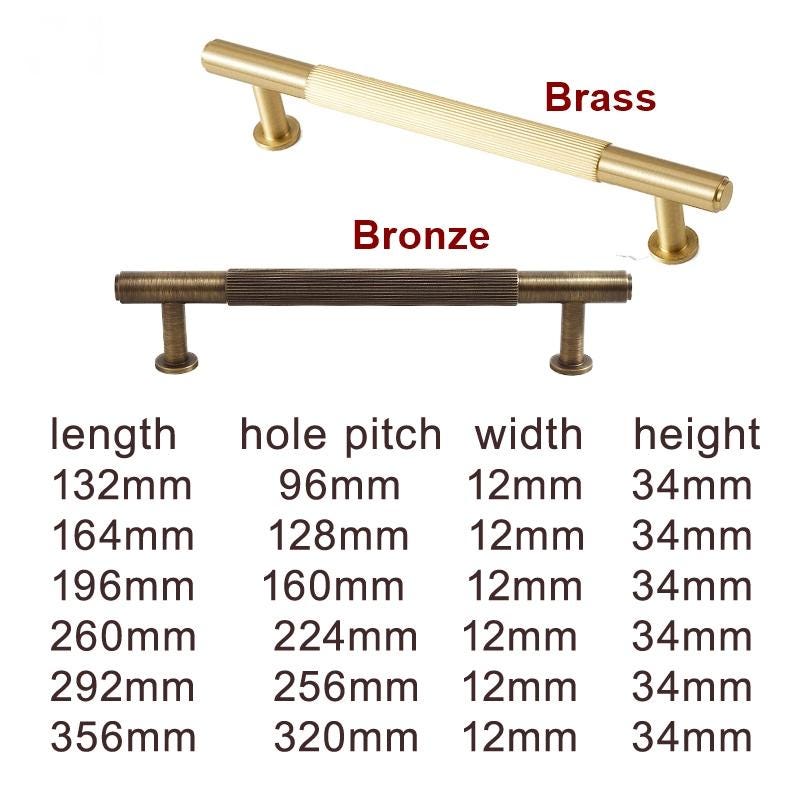 Solid Brass Knurled Cabinet Pulls & Knobs - Brushed Gold Finish - T-Shape Bronze / 1pc