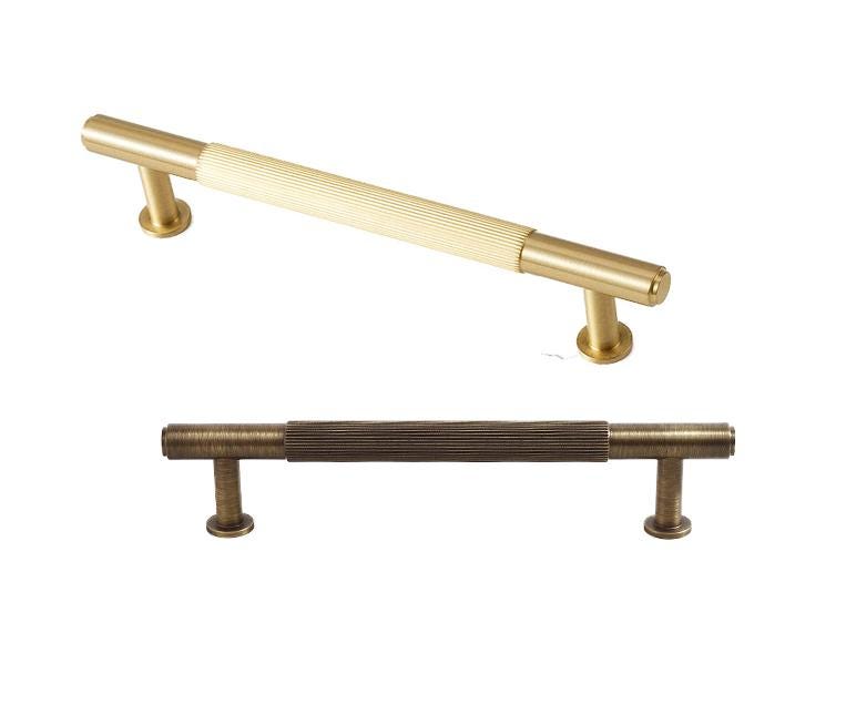 Solid Brass Textured T Bar Cabinet Handles Knurled Drawer Pulls Modern Brushed Gold Furniture Hardware for Kitchen Wardrobe Doors